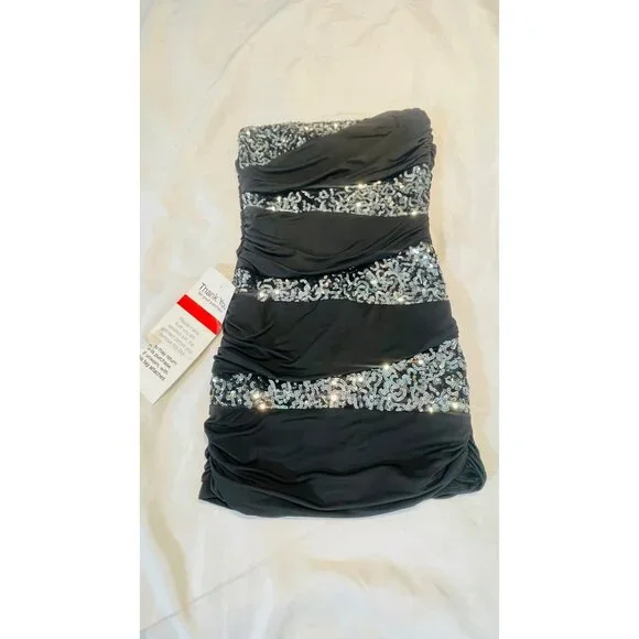 Strapless Black Ruched Mini Dress Women Sequins Size M Speechless Partywear - Picture 2 of 16